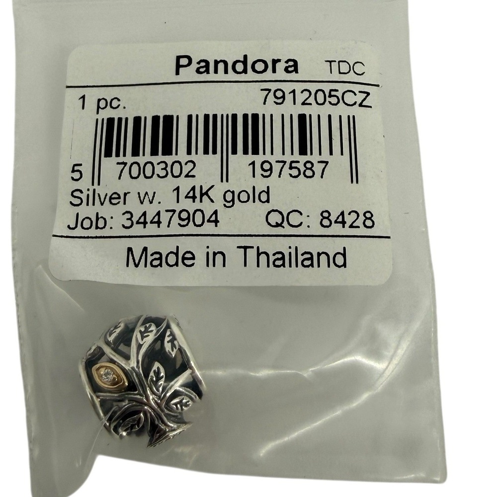 NWT Pandora Family Tree Charm 791205CZ Sterling Silver 14k Gold Cubic Zirconia - Picture 3 of 9